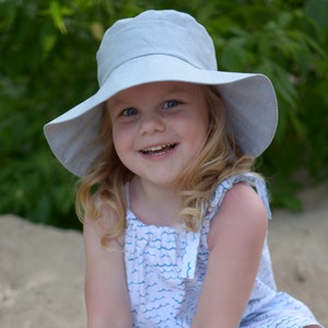 Girls Linen Sun Hat, Girls Summer Hat Wide Brim image 6