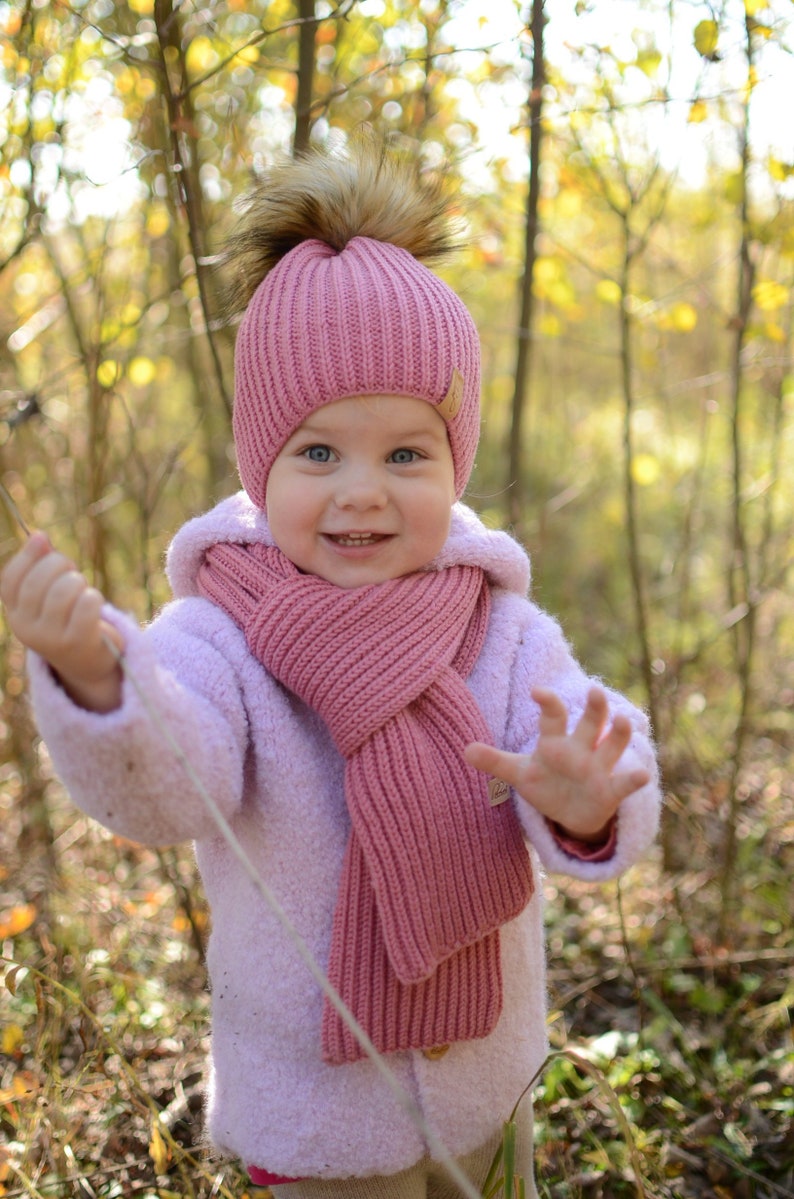 Hand Knitted Fur Pom Pom Girl Winter Hat image 2