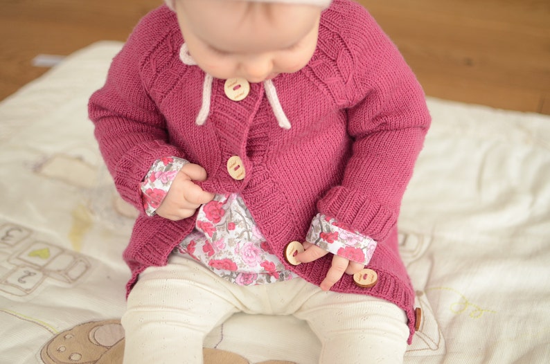 Hand Knitted Baby Cardigan, Baby Girl Knit Cardigan, Toddler Girl Wool Cardigan, Hand Knit Toddler Sweater, Merino Wool Baby Sweater image 6