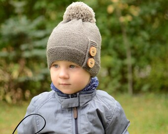 Knit Wool Pompom Hat, Merino Wool Autumn Winter Beanie, Knit Toddler Girl Beanie, Toddler Boy Beanie, Baby Girl Beanie, Baby Boy Beanie