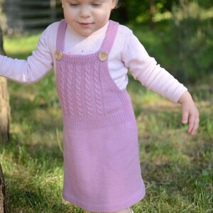 Pink Toddler Overall Dress, Toddler Pinafore Dress, Knitted Toddler Dress, Merino Wool Girls Dress, Toddler Dungaree Dress, Baby Girl Dress image 5