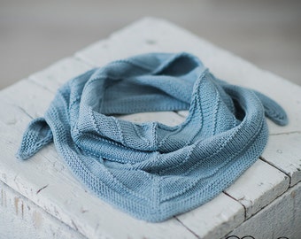 Triangle Scarf for Kids, Winter Merino Wool Scarf, Hand Knitted Shawl for Baby, Sky Blue Toddler Fall Accessories