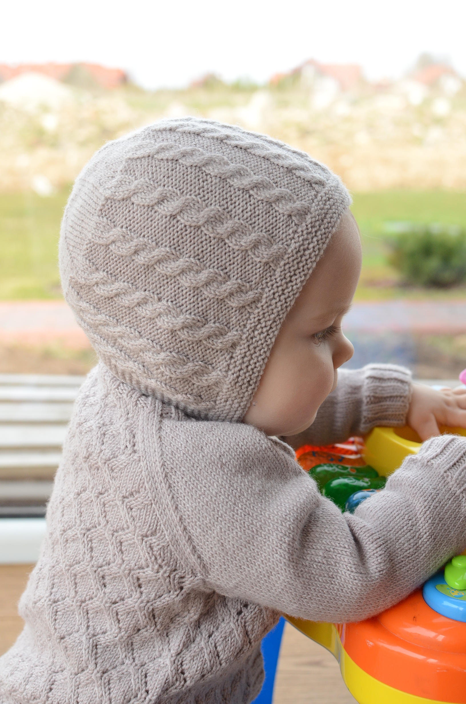 Hand Knit Merino Wool Baby Bonnet: Cable Knit Design - Etsy