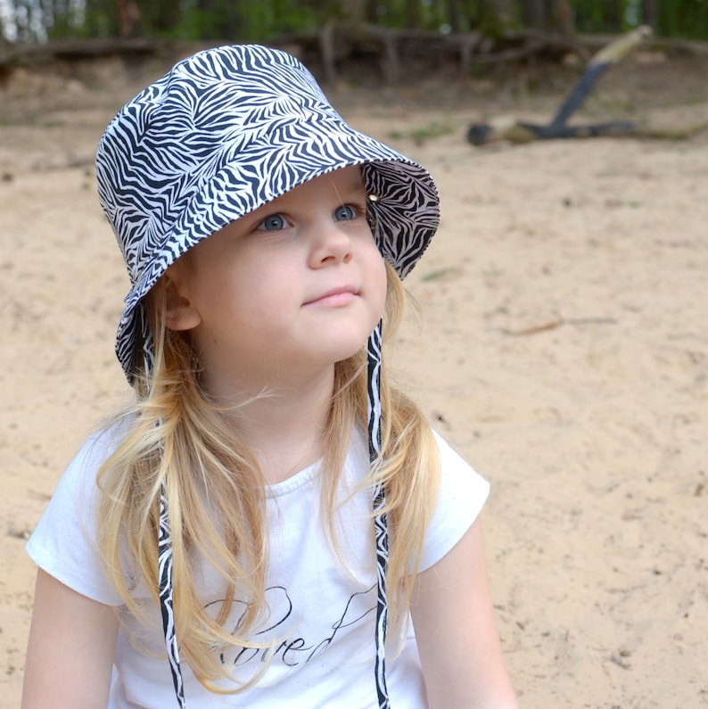 Baby Girl Sun Hat, Cotton Toddler Bucket Hat, Zebra Hat image 3