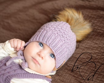 Toddler Girl Winter Beanie, Baby Girl Knitted Hat, Wool Toddler Girl Hat, Fur Pompom Baby Girl Hat, Knit Girls Beanie, Beanie for Baby Girl