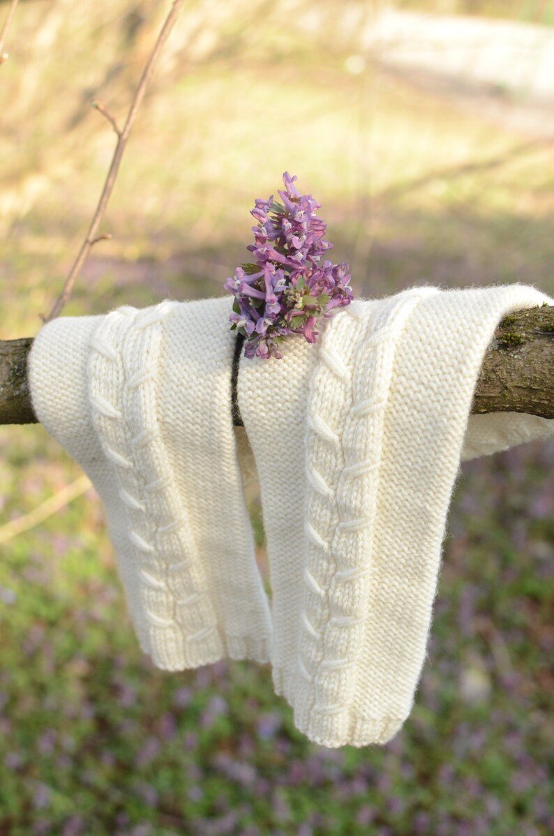 Long White Hand Warmers Knitted Women Arm Warmers Cable Knit Etsy