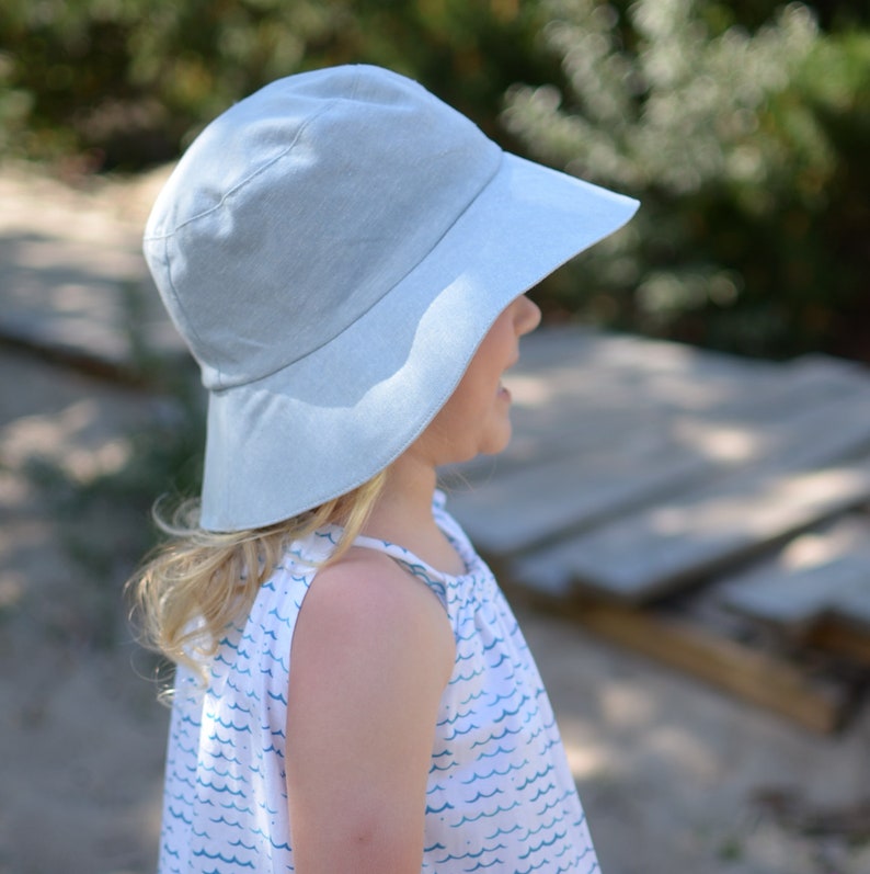 Girls Linen Sun Hat, Girls Summer Hat Wide Brim image 8