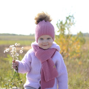 Hand Knitted Fur Pom Pom Girl Winter Hat image 7