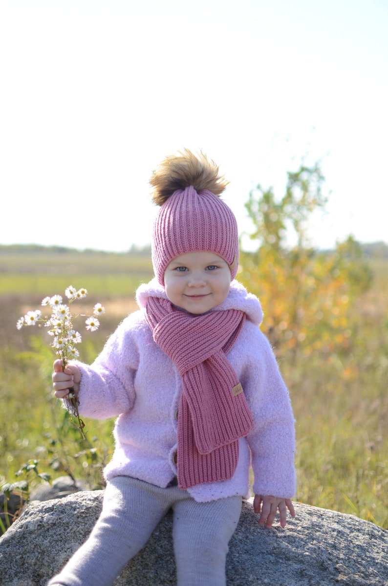 Hand Knitted Fur Pom Pom Girl Winter Hat image 7