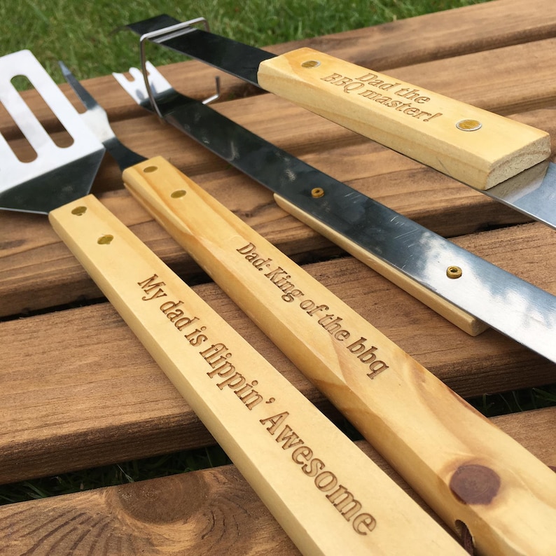 Personalised BBQ Tools Set of 3 each Tool Personalised for Etsy UK