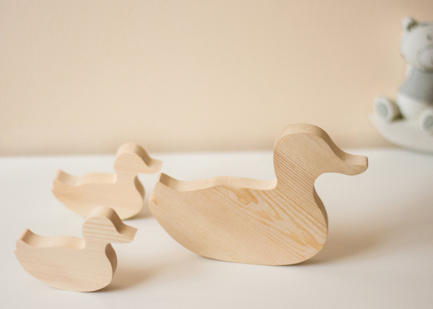 Set of Three Wooden Duck Ornaments Etsy