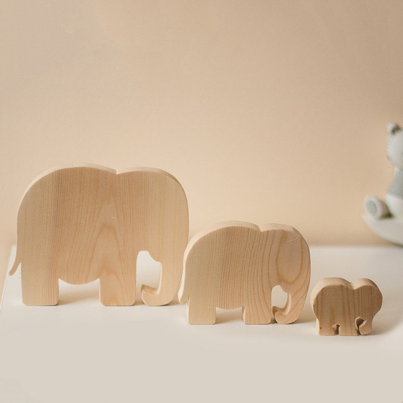 Set of Three Wooden Elephant Ornaments Etsy