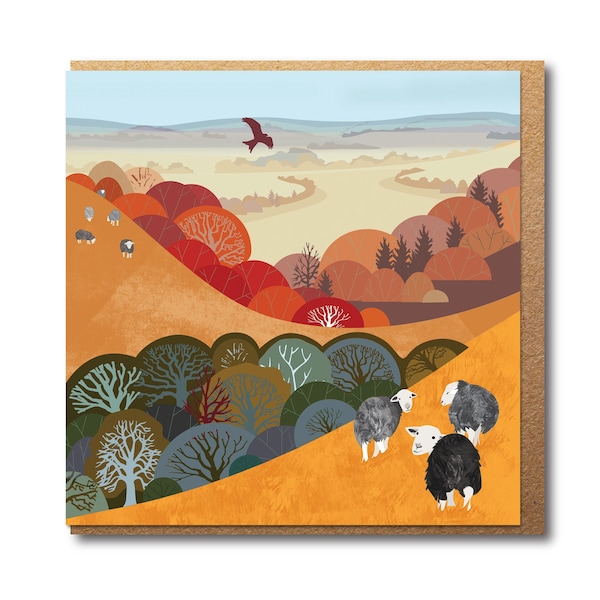 Carte mouton - paysage illustré - carte de voeux écologique
