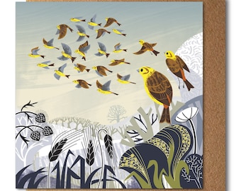 Yellowhammer Flock and Winter Hedgerow Eco Greetings Card