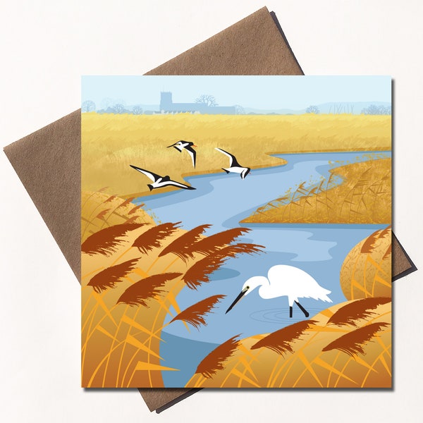 Little Egret and Oystercatchers Eco Greetings Card