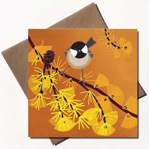 Coal Tit/Chickadee Card - illustrated woodland - Eco friendly Greetings Card