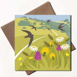 Carte Martinets - oiseaux illustrés - Carte de voeux écologique