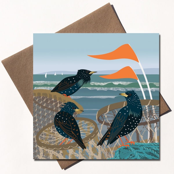 Starlings, Lobster Pots and Flags Eco Greetings Card