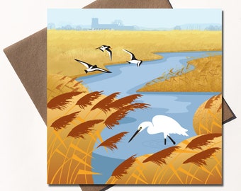 Little Egret and Oystercatchers Eco Greetings Card