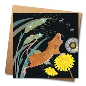 Carte souris - souris des moissons et pissenlits illustrés - carte de voeux écologique