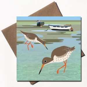 Redshank and Beached Boats Eco Greetings Card