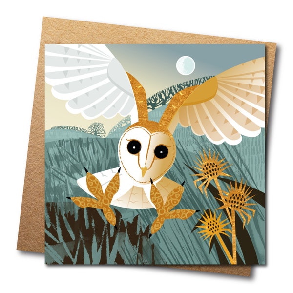 Barn Owl and Hedge Oak Eco Greetings Card