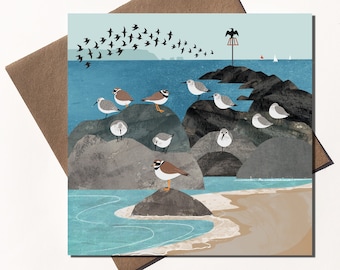 Dunlin and Ringed Plover Eco Greetings Card