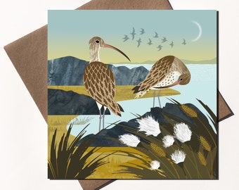 Curlews and Cotton Grass Eco Greetings Card