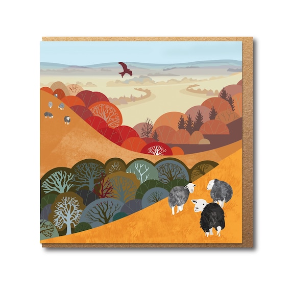 Sheep Card - illustrated landscape - Eco friendly Greetings Card