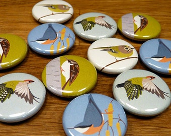 Woodland Bird Fridge Magnets - set of 4 Stocking Filler