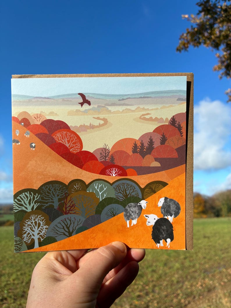 Sheep Card - illustrated landscape - Eco friendly Greetings Card image 6