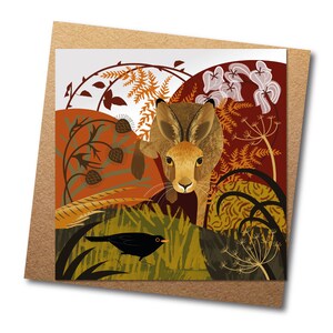 Running Hare and Hedgerow Eco Greetings Card