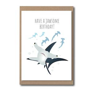 Carte d'anniversaire requin - requin marteau illustré - carte de voeux écologique