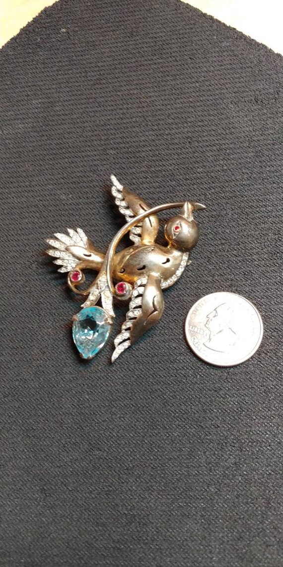 Vintage Reja Sterling Silver bird Pin signed blue