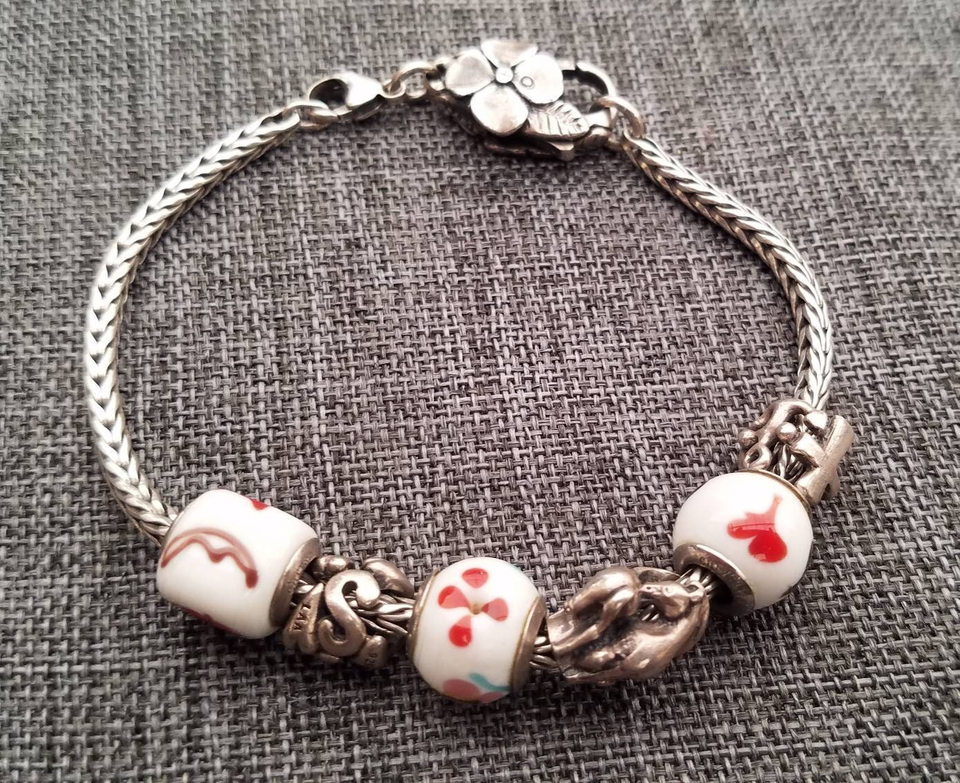 Trollbeads 925 sterling silver LAA Charm Bracelet Flower Clasp Etsy