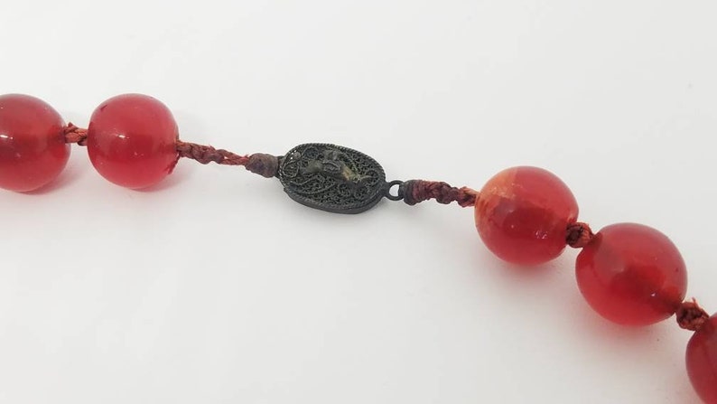 Rare antique red Chinese Red Peking glass bead necklace 18