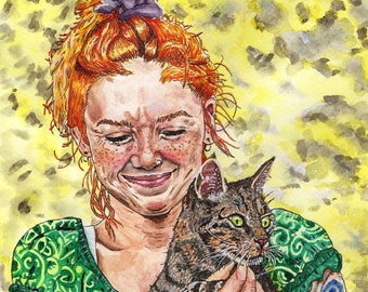 Lady and the Cat, Art Print