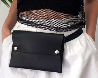 Artisanal Leather Belt Bag, Black crossbody bag, Leather Fanny Pack,Leather Hip Bag,Waist Leather bag, Minimalist Bag, Leather Bag for Women