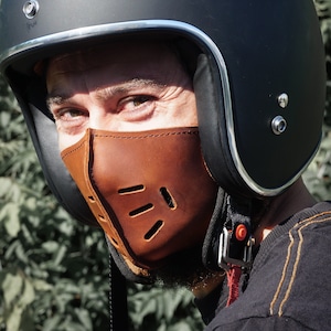 Leather Mask, Custom Face Leather Mask, Motorcycle Mask, Cafe Racer Mask, Brown Leather Mask, Biker's Leather Mask, Leather Helmet Mask