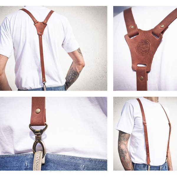 Leather Suspenders | - Best Wedding Gift, Vintage Suspenders for Men, Women, Groomsmen, Groom, Dad, Personalized Brown Leather Suspenders