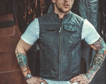 Diamond Stitch leather vest, Motorcycle Leather Vest, Leather Vest, MC Leather Vest, Zipper Leather Vest, Men's Motorcycle Vest, Mens Vests