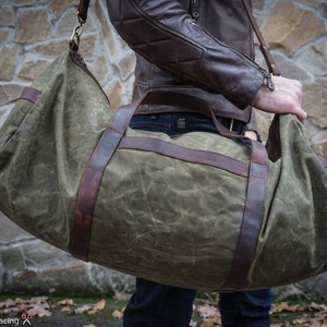 Waxed canvas leather duffle bag for men Canvas Leather Duffel Bag Personalized Canvas Waterproof Duffle Bag Canvas Travel duffle Bag Gift