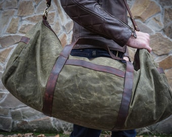 Waxed canvas leather duffle bag for men Canvas Leather Duffel Bag Personalized Canvas Waterproof Duffle Bag Canvas Travel duffle Bag Gift