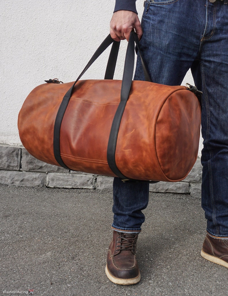 Brown Leather Duffle Bag Men Monogrammed Duffle Bag | Etsy