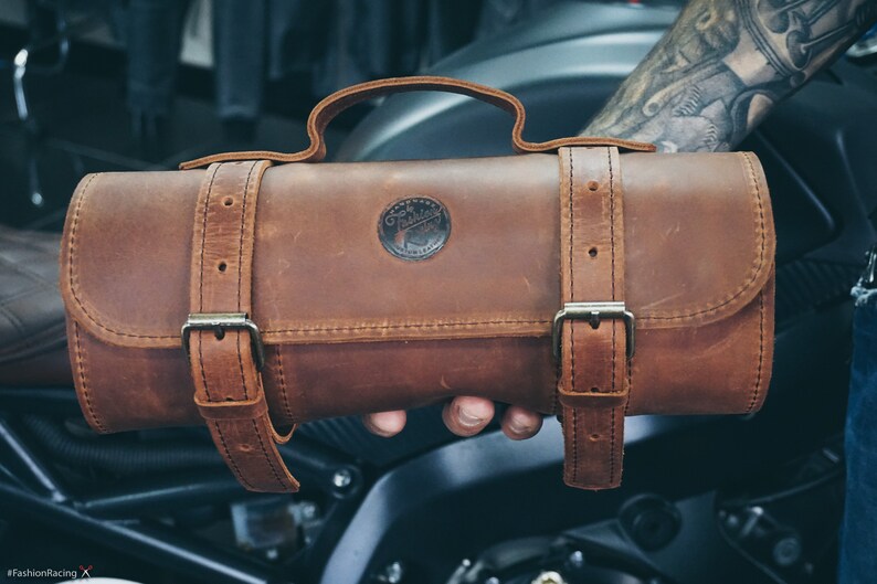 motorcycle leather roll bag