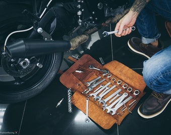 Werkzeugrolle, Motorrad-Werkzeugrolle, Mechaniker-Werkzeugrolle, Leder-Werkzeugtasche, Motorrad-Zubehör, personalisiertes Geschenk für ihn, Biker, Männer, Papa