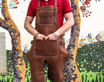 Brown split leg leather apron, Professional apron, Leather craft apron, Workshop apron, Custom apron, BBQ apron, Gift for craftsmen