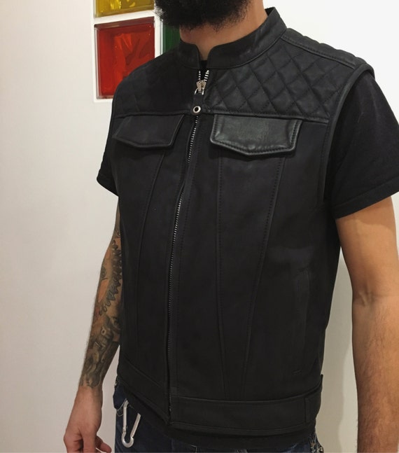 Gilet in pelle Diamond Stitch, Gilet stile Cafe Racer, Gilet moto  personalizzato, Gilet biker uomo, Gilet uomo, Gilet club in pelle, Gilet MC  -  Italia