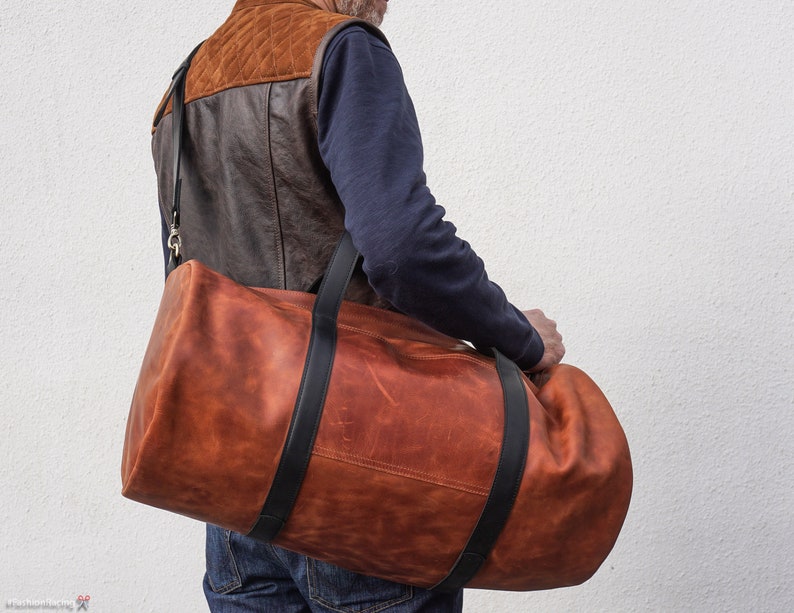Brown Leather Duffle Bag Men Monogrammed Duffle Bag | Etsy