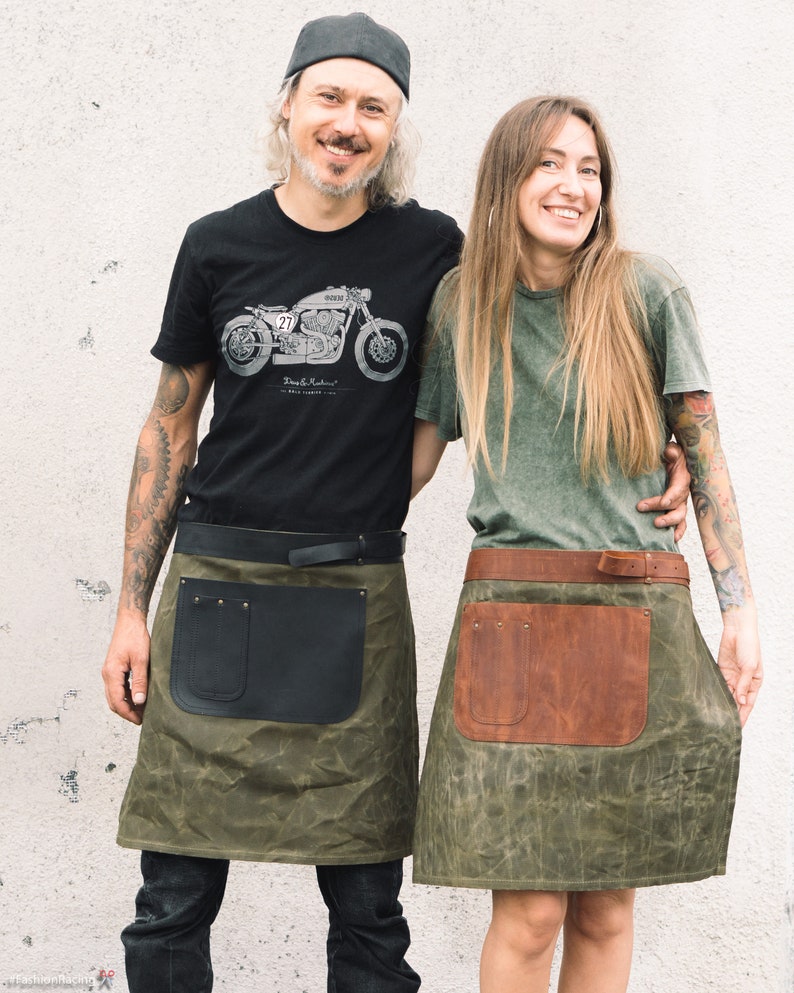 Half Canvas Apron Pro Waxed Canvas Apron With Leather Etsy